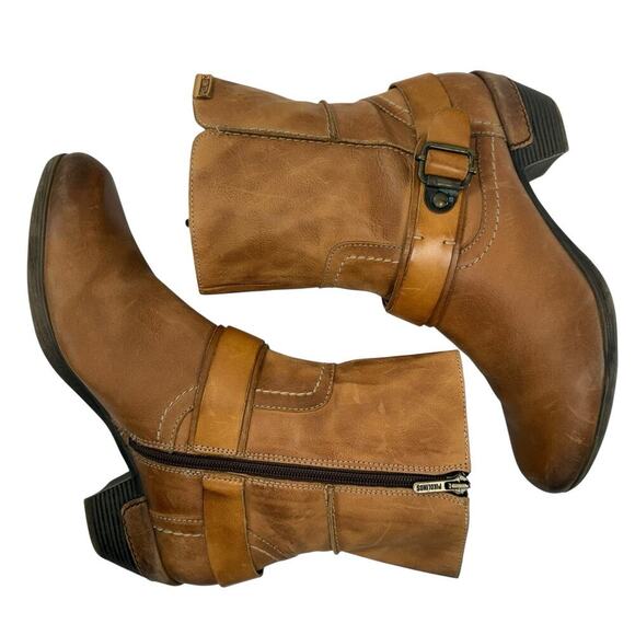 Pikolinos Boot Brujas Short Ankle Moto Buckle Size 40 US 9 Camel Tan Leather - Picture 7 of 9